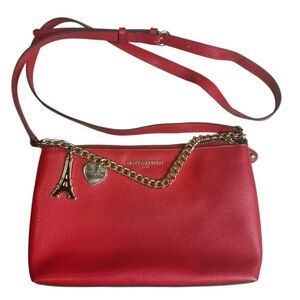 Karl Lagerfeld Red Pebbled Leather Crossbody Bag w/ Heart & Eiffel Tower Charms
